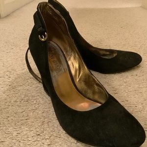 Ankle Strap Black Velvet Shoes